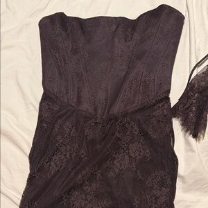 House of CB Dark Brown Strapless Lace Dress